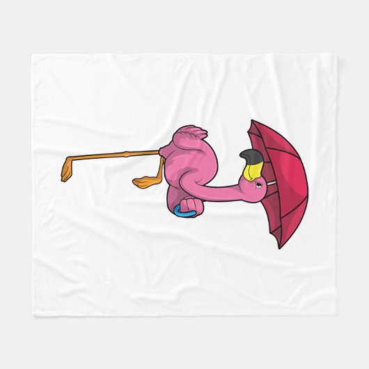 Flamingo bij Raining met Umbrella Fleece Deken (Voorkant (Horizontaal))