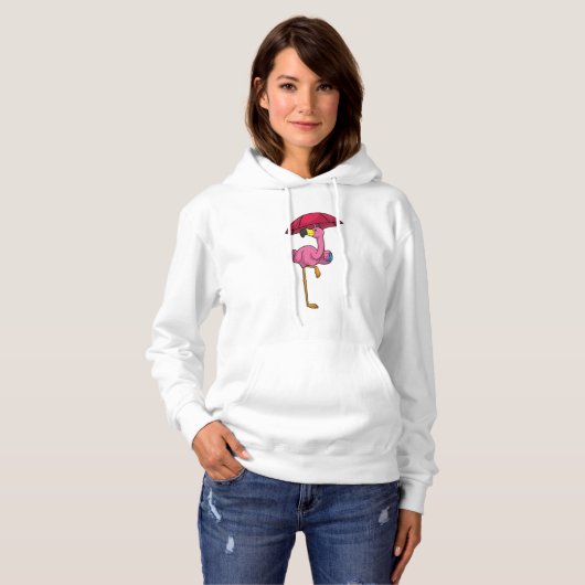 Flamingo bij Raining met Umbrella Hoodie (Voorkant volledig)