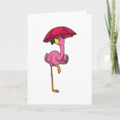 Flamingo bij Raining met Umbrella Kaart (Voorkant)