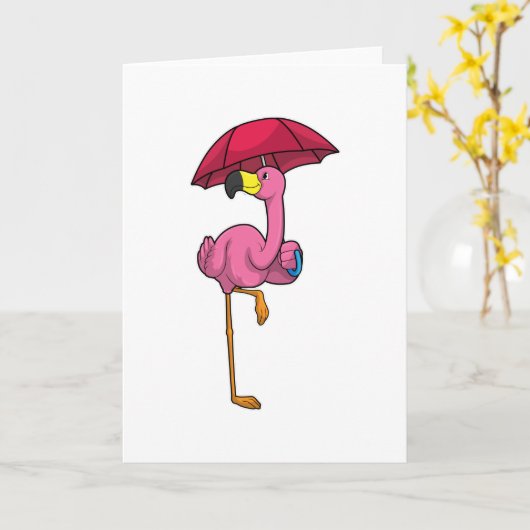 Flamingo bij Raining met Umbrella Kaart (Gele Bloem)