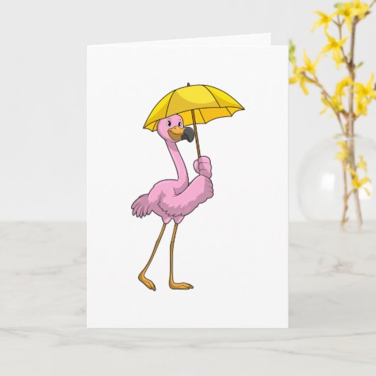 Flamingo bij Raining met Umbrella Kaart (Gele Bloem)