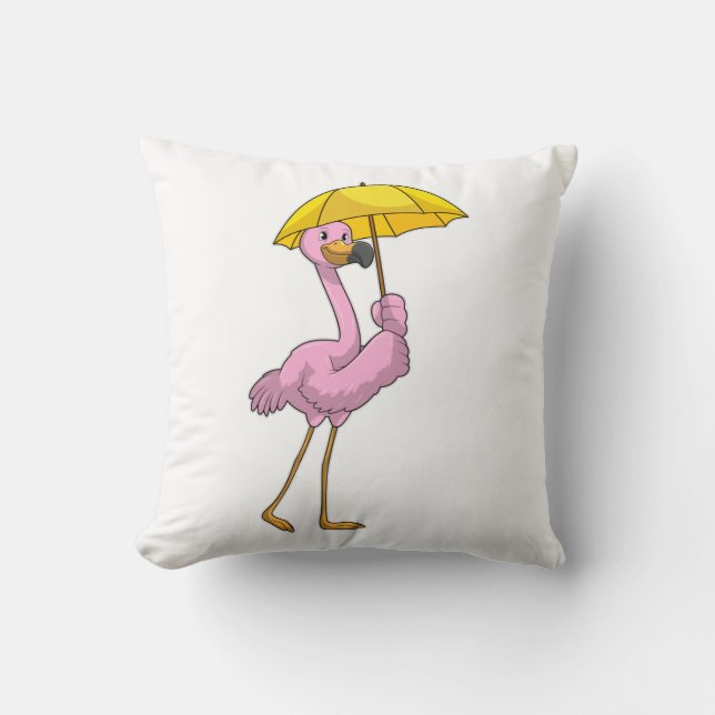 Flamingo bij Raining met Umbrella Kussen (Voorkant)