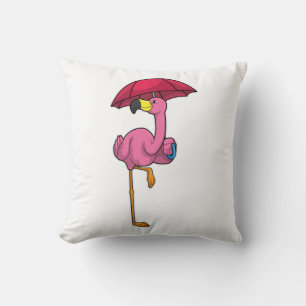 Flamingo bij Raining met Umbrella Kussen