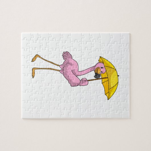 Flamingo bij Raining met Umbrella Legpuzzel (Horizontaal)