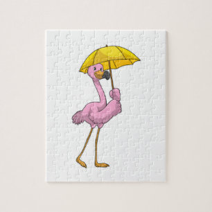Flamingo bij Raining met Umbrella Legpuzzel