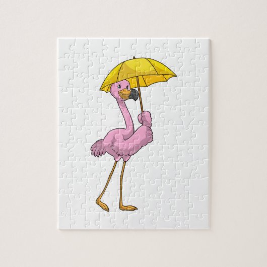 Flamingo bij Raining met Umbrella Legpuzzel (Verticaal)