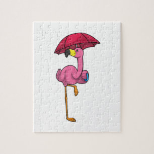 Flamingo bij Raining met Umbrella Legpuzzel