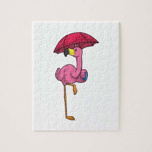 Flamingo bij Raining met Umbrella Legpuzzel (Verticaal)