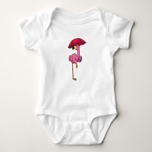 Flamingo bij Raining met Umbrella Romper (Voorkant)