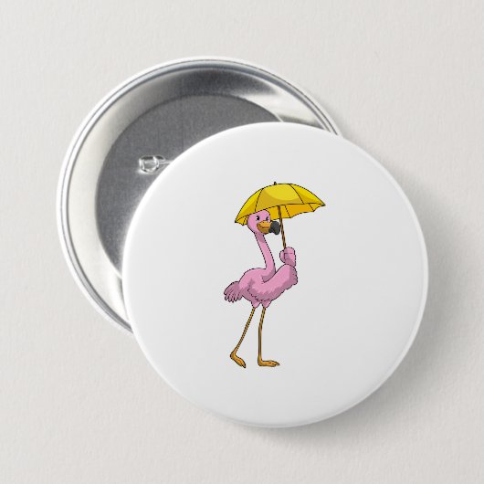 Flamingo bij Raining met Umbrella Ronde Button 7,6 Cm (Voorkant /achterkant)