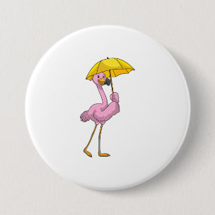 Flamingo bij Raining met Umbrella Ronde Button 7,6 Cm