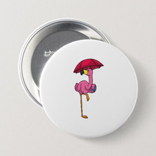 Flamingo bij Raining met Umbrella Ronde Button 7,6 Cm (Voorkant /achterkant)