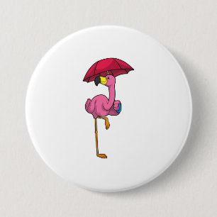 Flamingo bij Raining met Umbrella Ronde Button 7,6 Cm