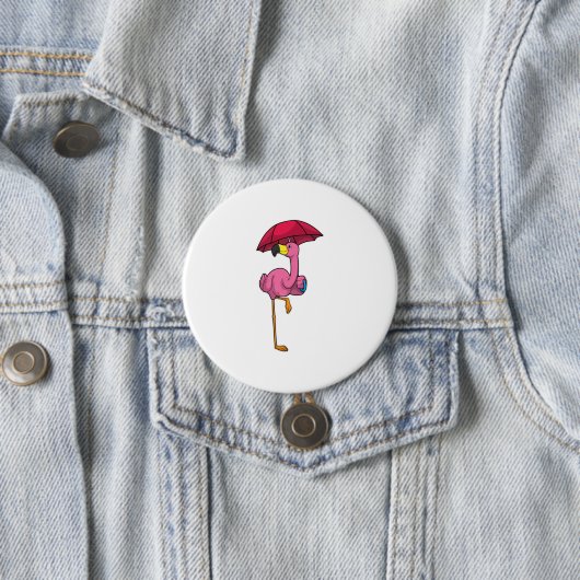 Flamingo bij Raining met Umbrella Ronde Button 7,6 Cm (In situ)