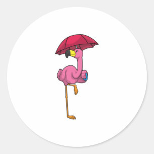 Flamingo bij Raining met Umbrella Ronde Sticker