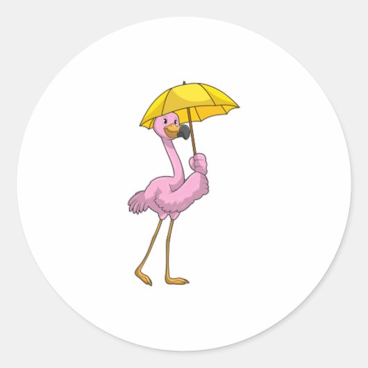 Flamingo bij Raining met Umbrella Ronde Sticker (Voorkant)