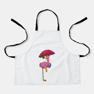 Flamingo bij Raining met Umbrella Schort