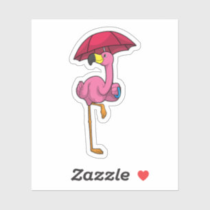 Flamingo bij Raining met Umbrella Sticker