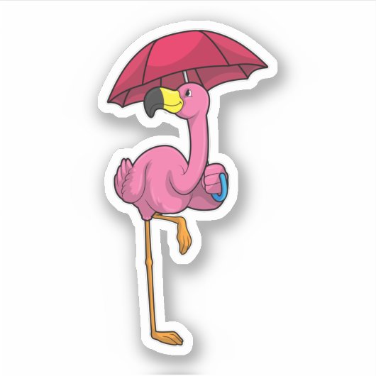 Flamingo bij Raining met Umbrella Sticker (Voorkant)