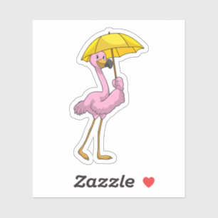 Flamingo bij Raining met Umbrella Sticker