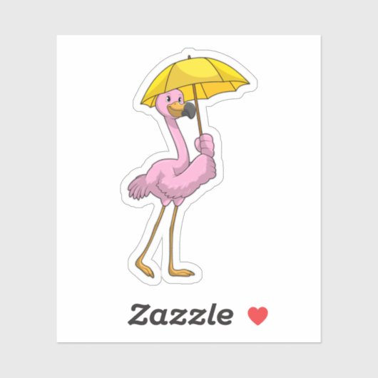 Flamingo bij Raining met Umbrella Sticker (Vel)