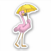 Flamingo bij Raining met Umbrella Sticker (Voorkant)