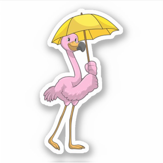 Flamingo bij Raining met Umbrella Sticker (Voorkant)