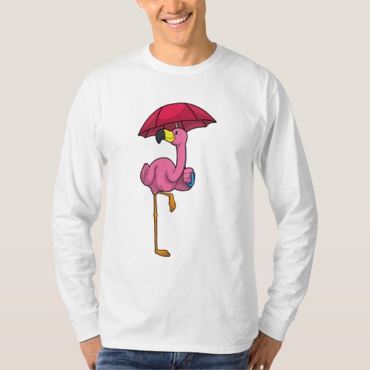 Flamingo bij Raining met Umbrella T-shirt (Voorkant)