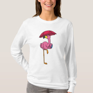 Flamingo bij Raining met Umbrella T-shirt