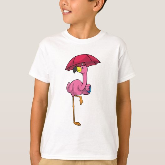 Flamingo bij Raining met Umbrella T-shirt (Voorkant)