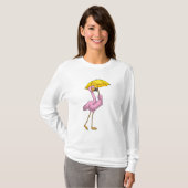 Flamingo bij Raining met Umbrella T-shirt (Voorkant volledig)