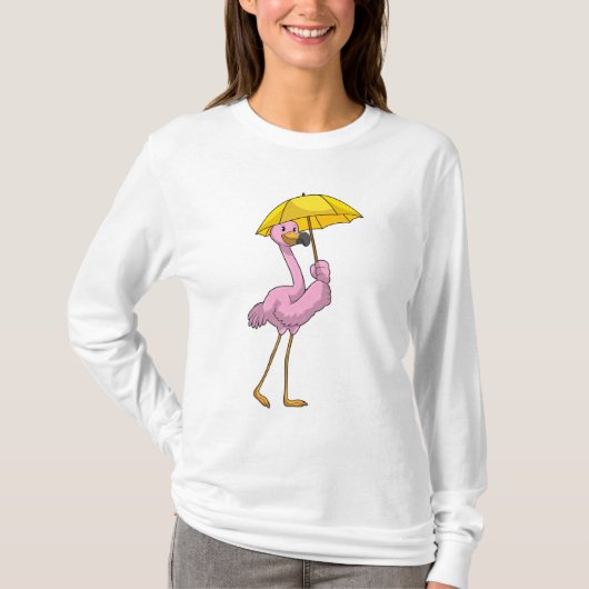 Flamingo bij Raining met Umbrella T-shirt (Voorkant)