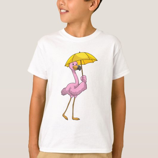 Flamingo bij Raining met Umbrella T-shirt (Voorkant)