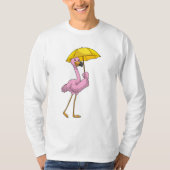 Flamingo bij Raining met Umbrella T-shirt (Voorkant)