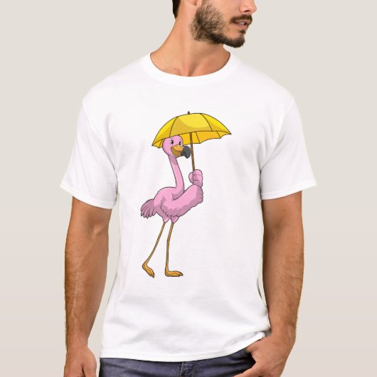 Flamingo bij Raining met Umbrella T-shirt (Voorkant)