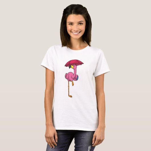 Flamingo bij Raining met Umbrella T-shirt (Voorkant volledig)