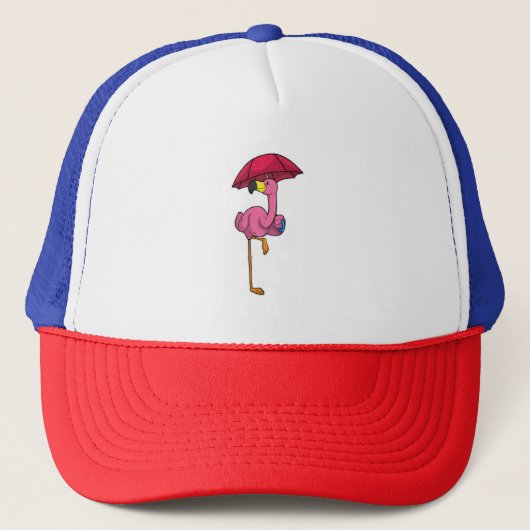 Flamingo bij Raining met Umbrella Trucker Pet (Voorkant)