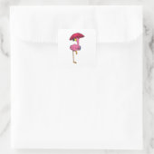 Flamingo bij Raining met Umbrella Vierkante Sticker (Tas)