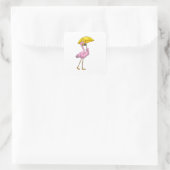 Flamingo bij Raining met Umbrella Vierkante Sticker (Tas)