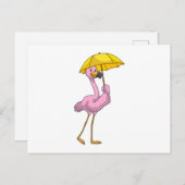 Flamingo bij regen met paraplu briefkaart (Voorkant / Achterkant)