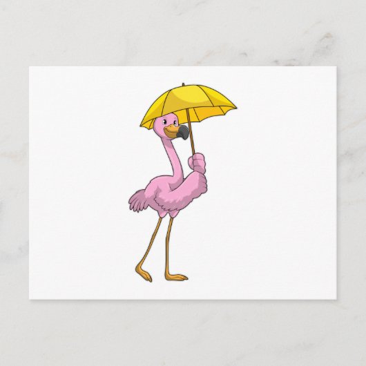 Flamingo bij regen met paraplu briefkaart (Voorkant)