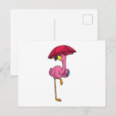 Flamingo bij regen met paraplu briefkaart (Voorkant / Achterkant)
