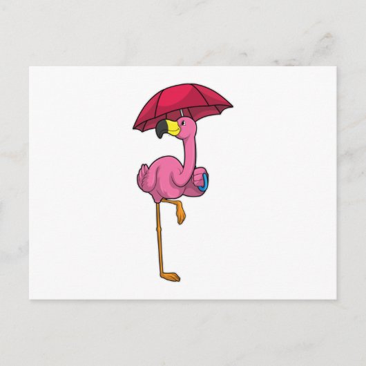 Flamingo bij regen met paraplu briefkaart (Voorkant)