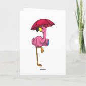 Flamingo bij regen met paraplu kaart (Achterkant)