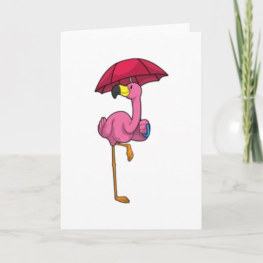 Flamingo bij regen met paraplu kaart (Voorkant)