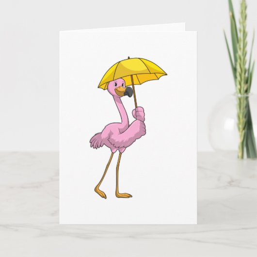 Flamingo bij regen met paraplu kaart (Voorkant)