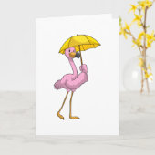 Flamingo bij regen met paraplu kaart (Gele Bloem)