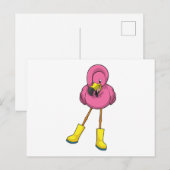 Flamingo bij regen met rubberlaarzen briefkaart (Voorkant / Achterkant)