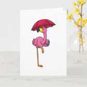 Flamingo bij Regenachtig met Paraplu Kaart (Gele Bloem)