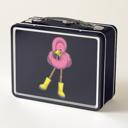 Flamingo bij regenen met rubberlaarzen (Achterkant)